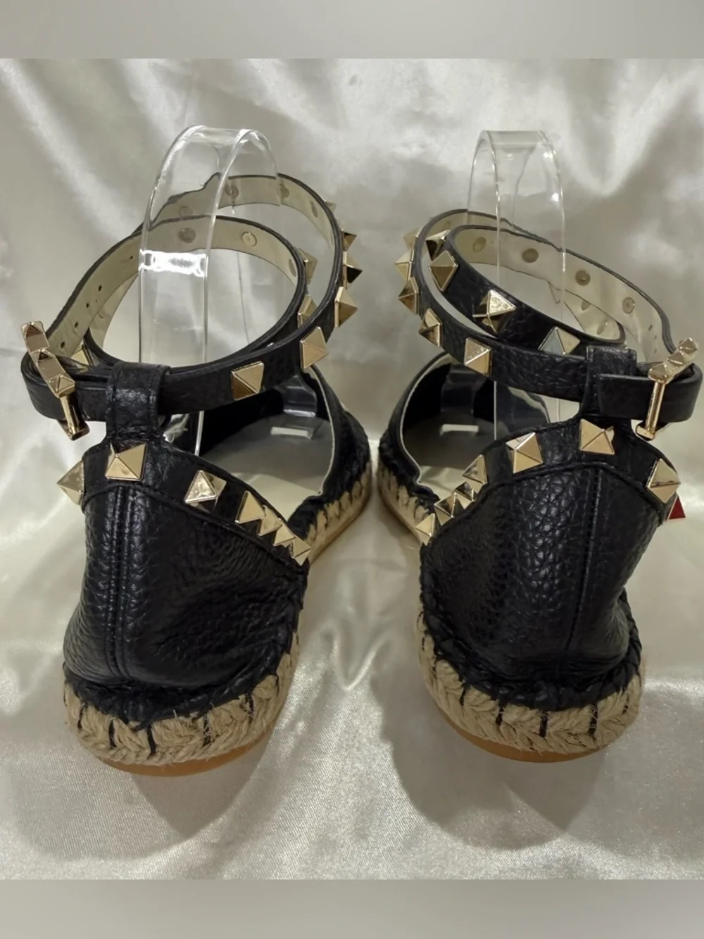 Valentino Garavani Rockstud Espadrille Sandals Leather Wrap Black Size 35 US 5